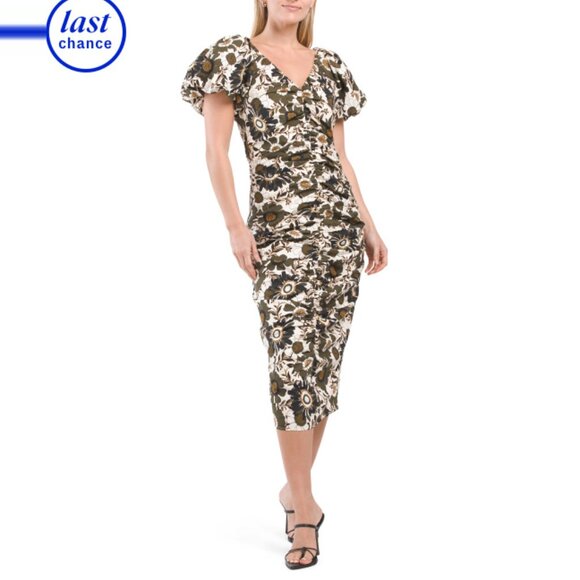 JL LUXE LABEL Zinnia Puff Sleeve Floral Midi Dress - Picture 1 of 2